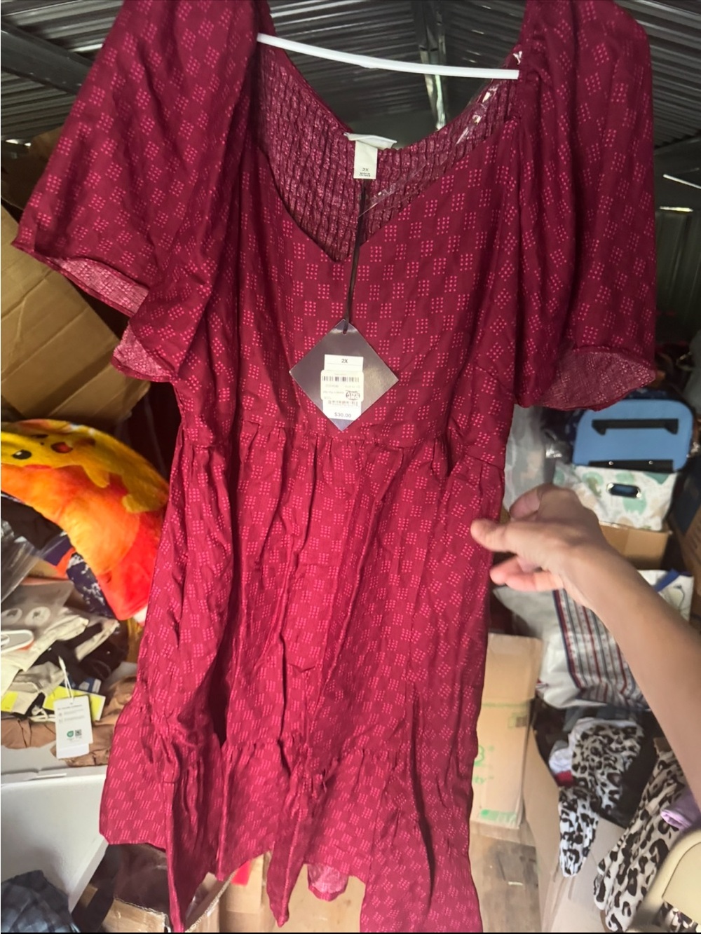 Casual Burgundy Midi Dress with Short Flutter Sleeves